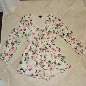 Express White Floral Long Sleeve Romper